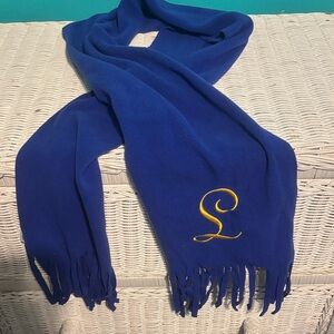 Blue Scarf with Gold Embroidery Initial L